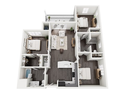 Floor plan for 3 beds, 2 baths, 1353 sqft